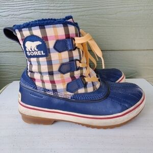 Sorel Tivoli Plaid Waterproof Winter Duck Boots Snow Shoes Blue Women's Size 6